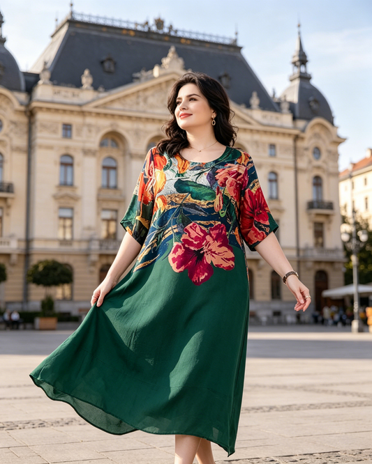 Elegantne naiste lilleline suurte suuruste kleit