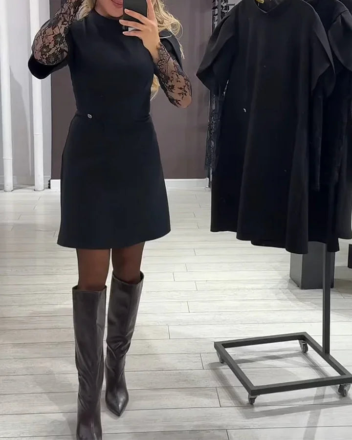 Naiste elegantne kleit pitsist varrukatega