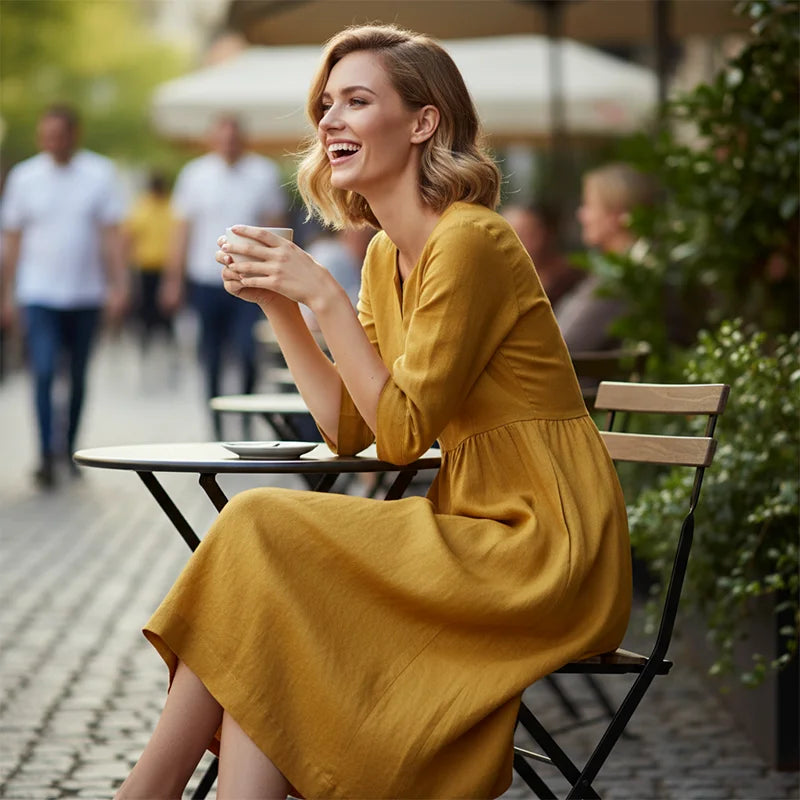 Naiste vabaaja kleit V-kaeluse, 3/4 varrukate ja taskutega