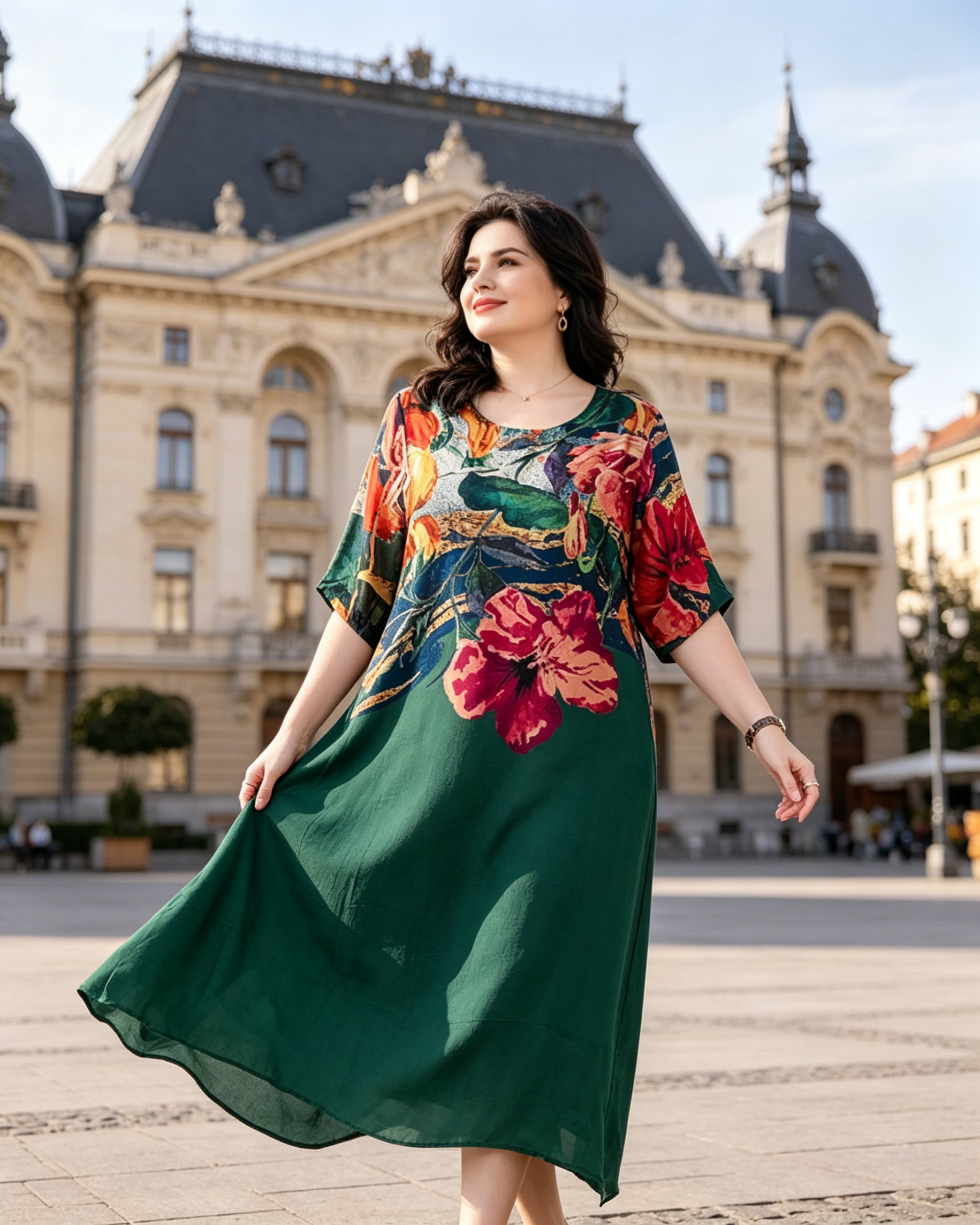 Elegantne naiste lilleline suurte suuruste kleit