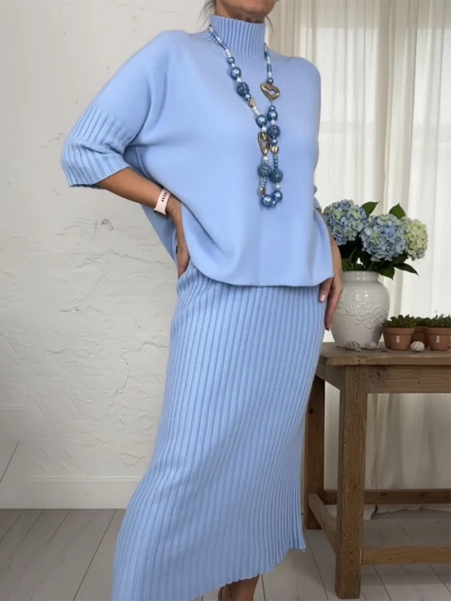 Elegantne turtleneck pusle ja seelik, kaheosaline komplekt