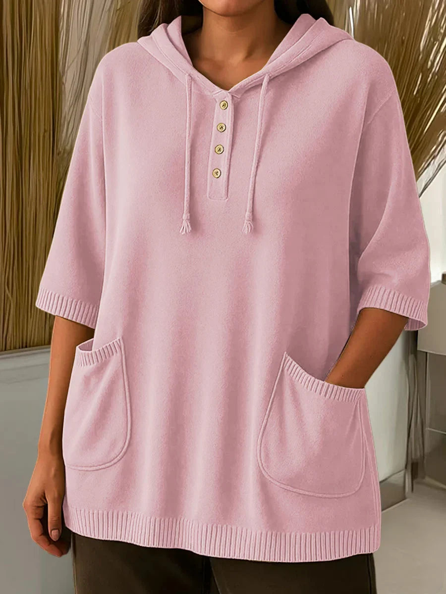 Naiste ühevärviline kapuutsiga kampsun