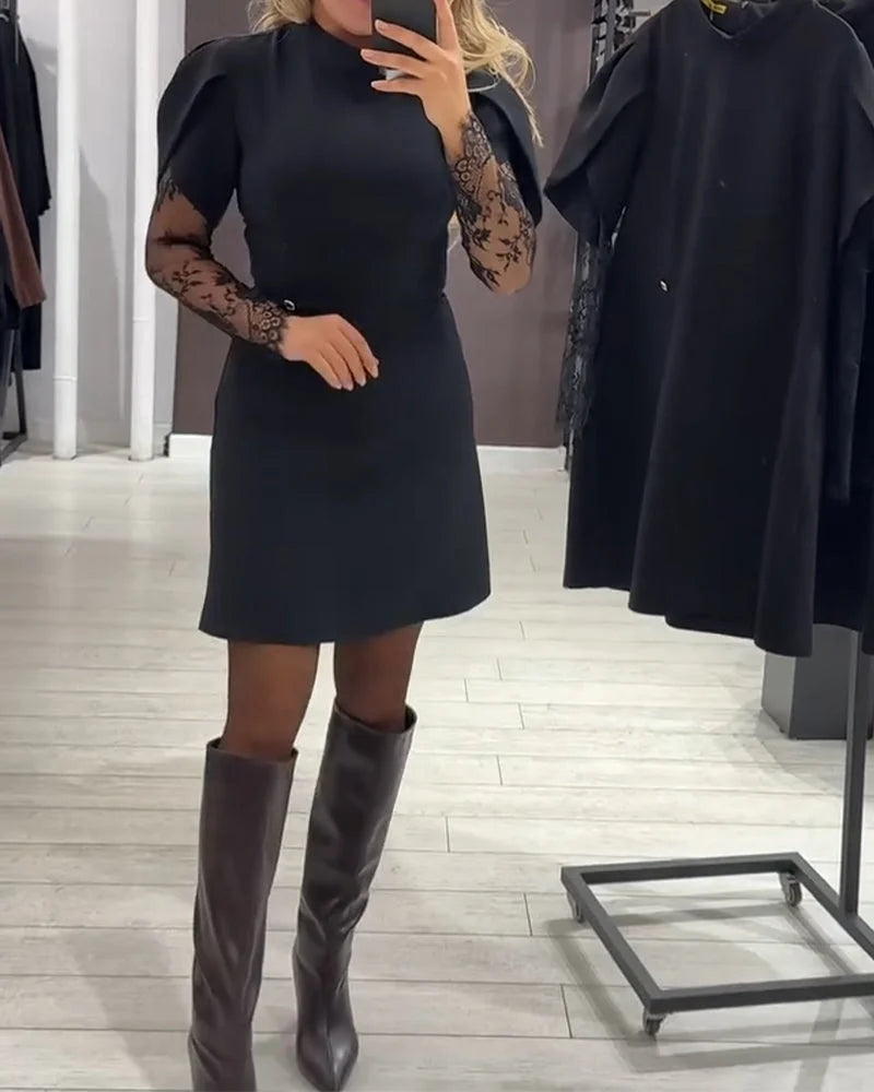 Naiste elegantne kleit pitsist varrukatega