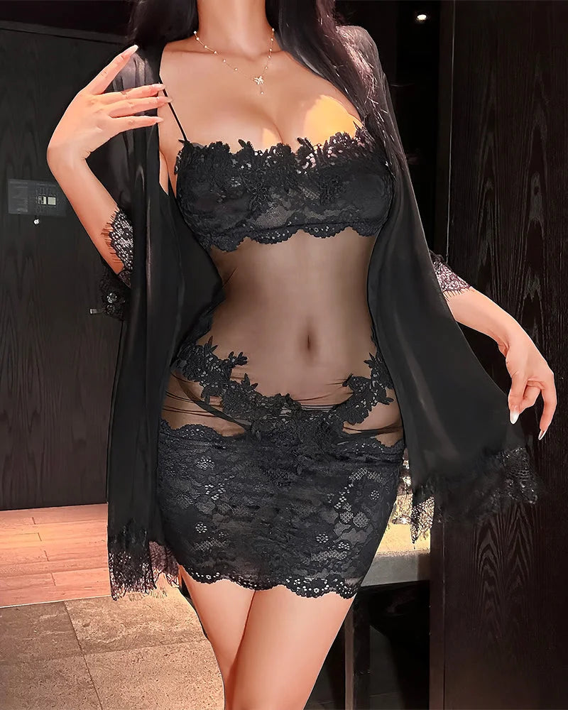 Naiste pitsist võrkkangast pidžaamakomplekt