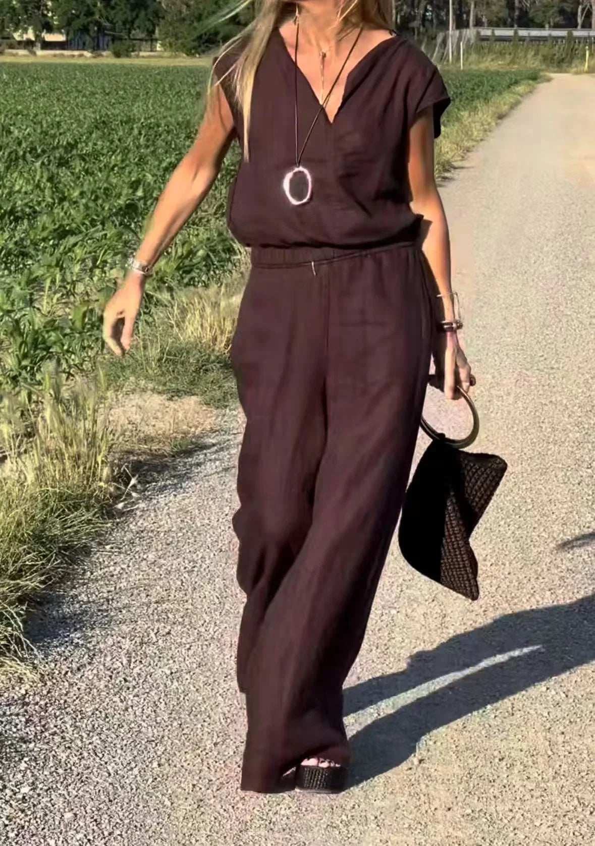 Naiste vabaaja kaheosaline komplekt puuvillast ja linasest riidest