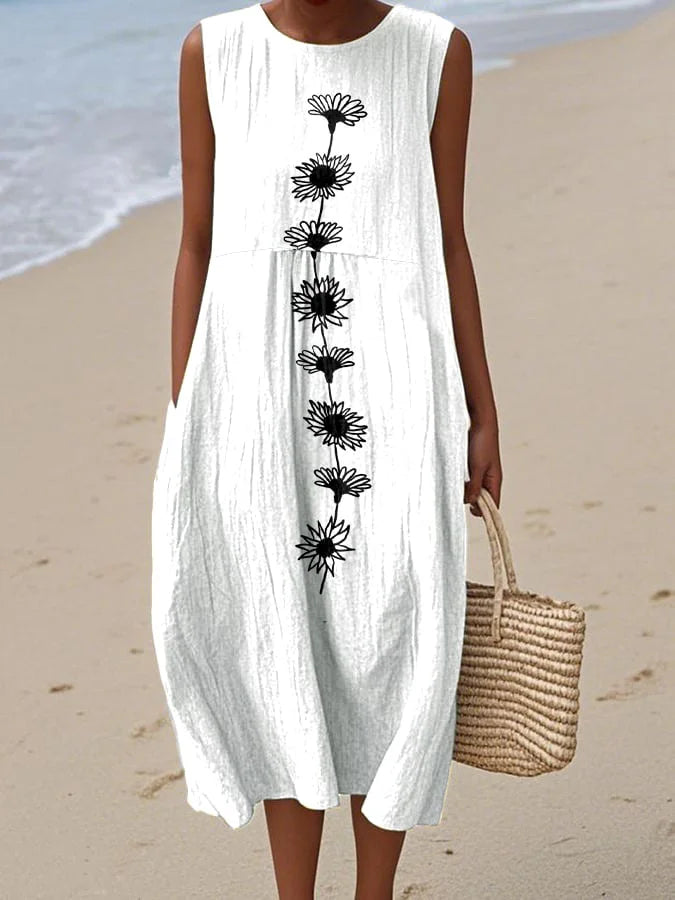 Naiste varrukateta kleit ümmarguse kaelusega ja mustriga