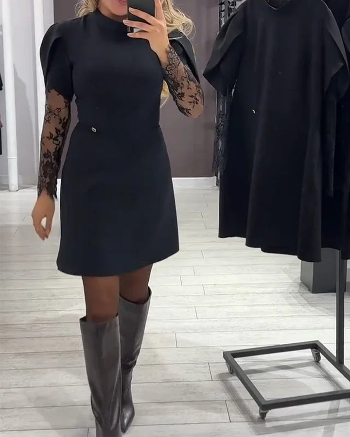 Naiste elegantne kleit pitsist varrukatega