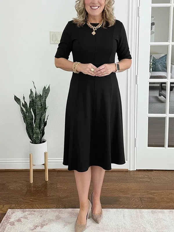 Ühevärviline midi kleit 3/4 varrukatega