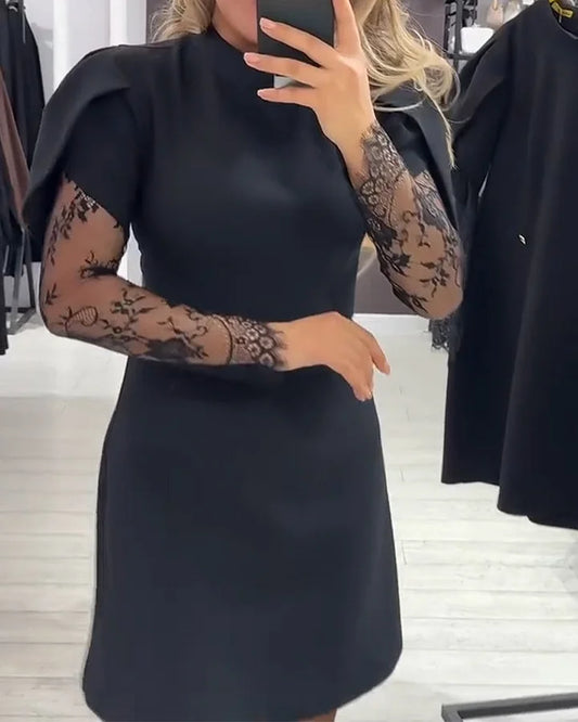 Naiste elegantne kleit pitsist varrukatega