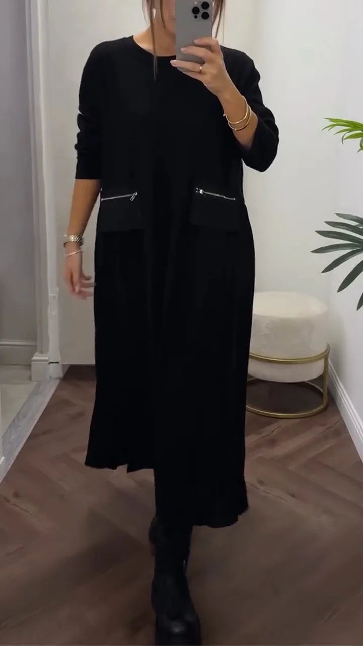 Naiste vabaaja kleit ümmarguse kaelusega