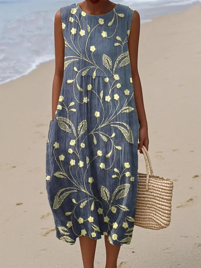 Naiste varrukateta lilleline kleit