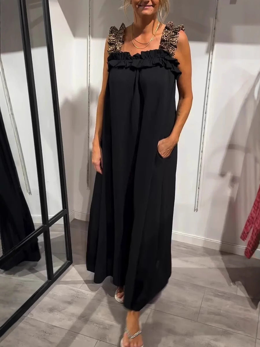 Lihtne naiste kleit ilma varrukateta, taskutega