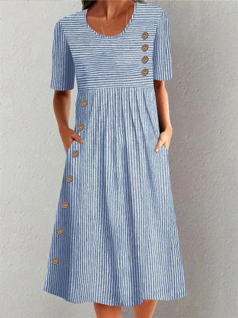 Elegantne triibuline midi-kleit