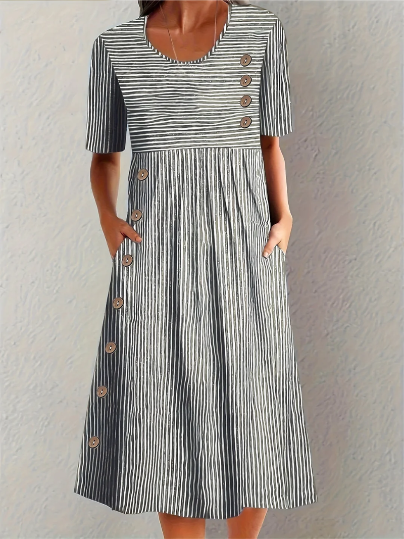 Elegantne triibuline midi-kleit