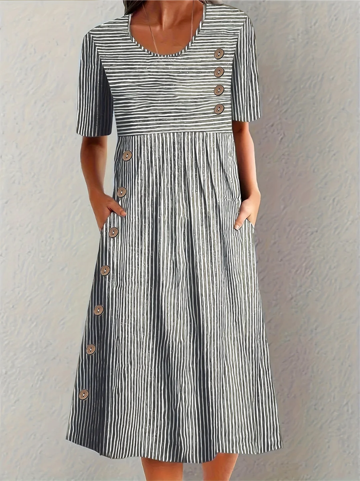 Elegantne triibuline midi-kleit