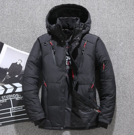 Meeste soe talvejope, täidetud hani suledega