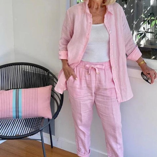 Puuvilla ja lina segust naiste komplekt