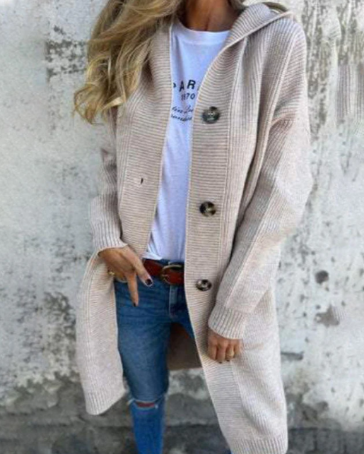 🍂 Sügis ja talvine soe trikoo pikk kardigan kapuutsiga