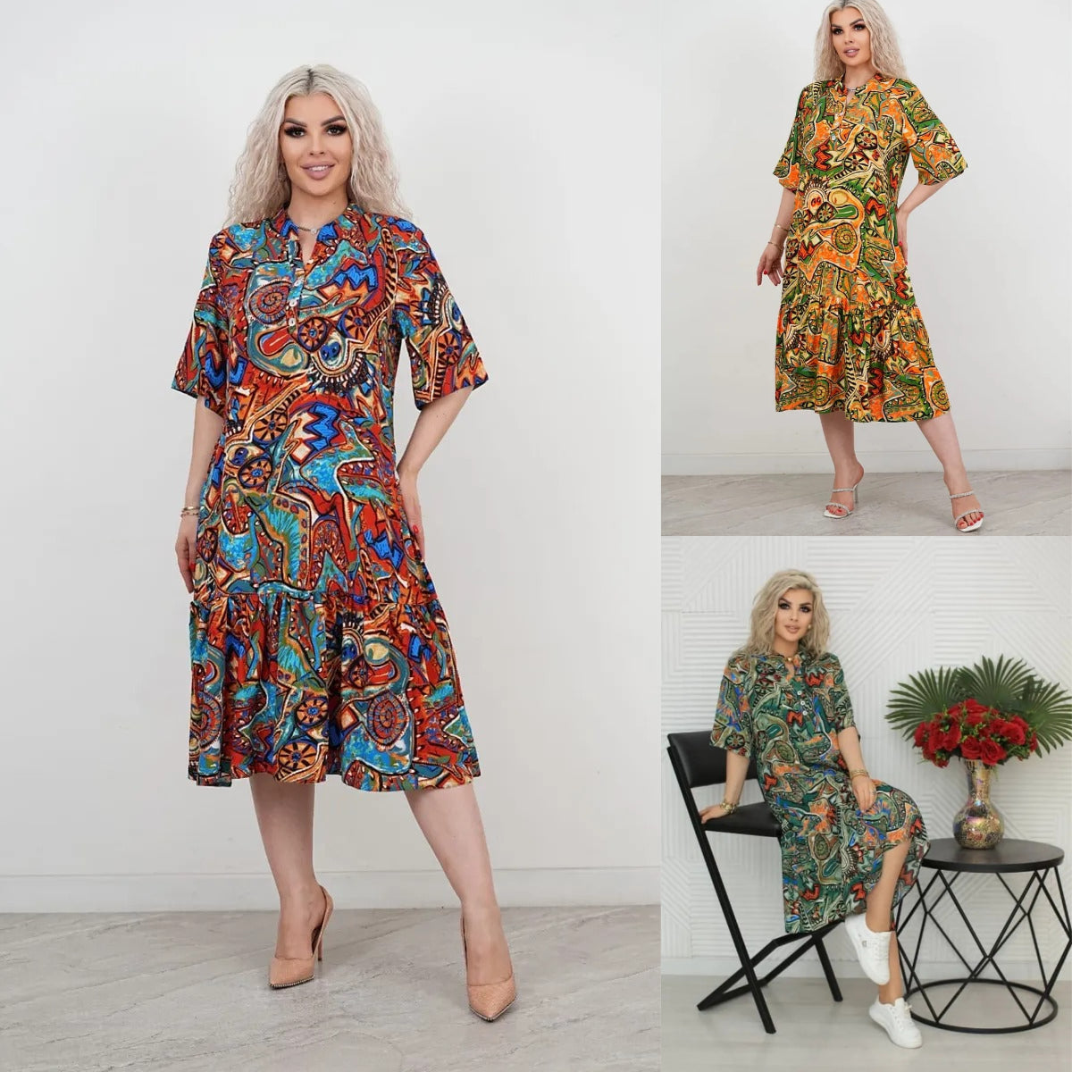 Moodne retro mustriga kleit