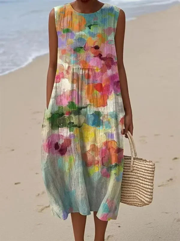 Naiste varrukateta suvekleit ümmarguse kaelusega