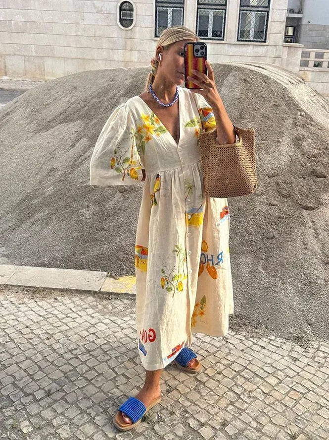 Linane kleit mustriga