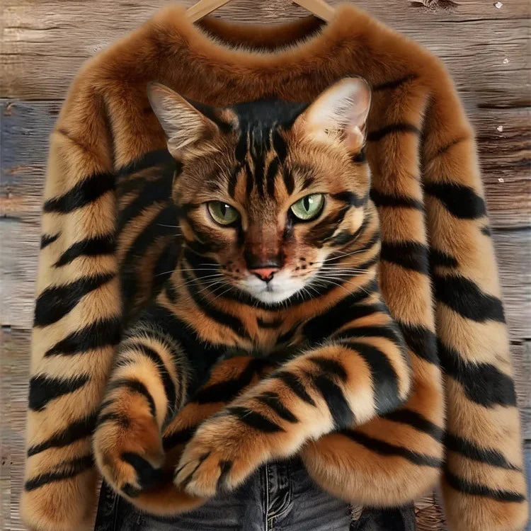 Hubane plüüsist kampsun triibulise kassi ja tiigri mustriga