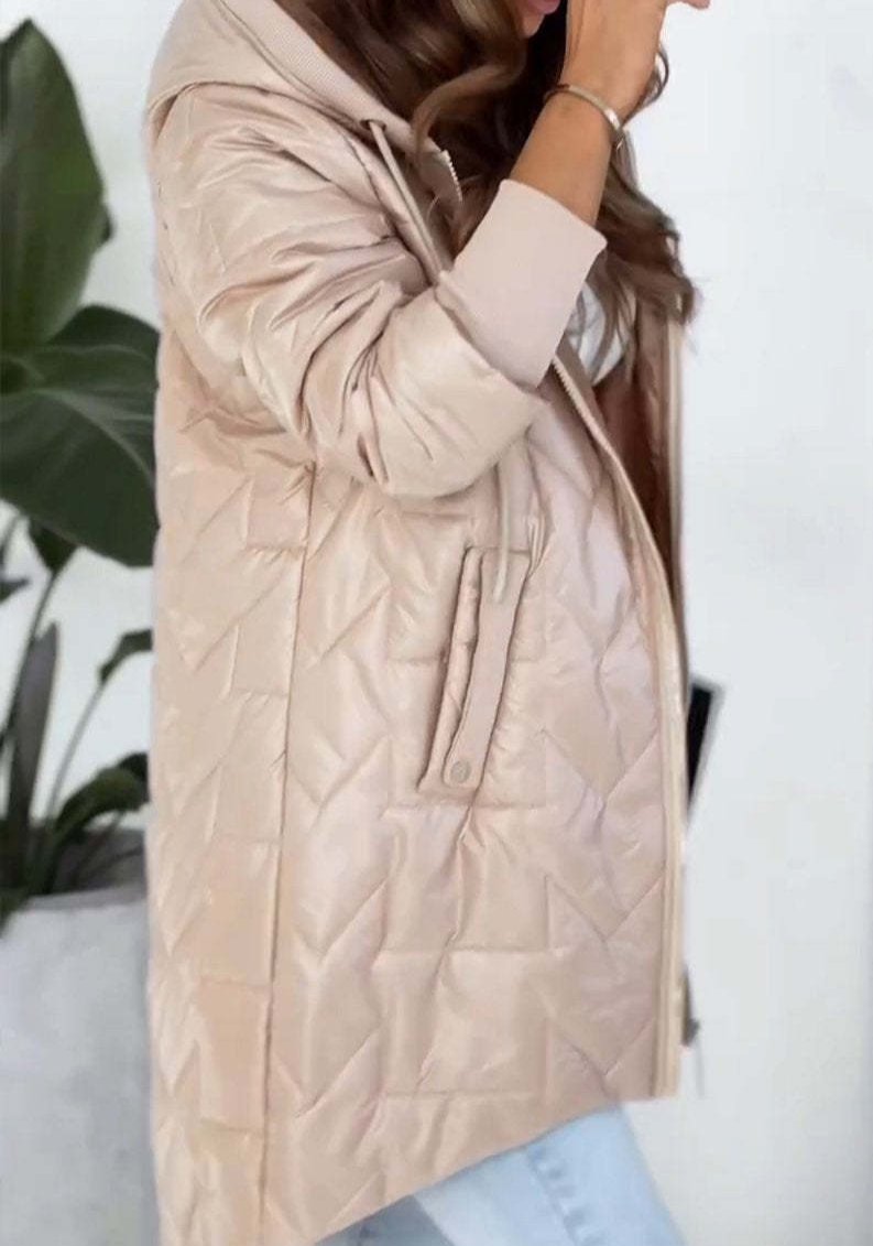 Naiste pikk ühevärviline kapuutsiga jakk