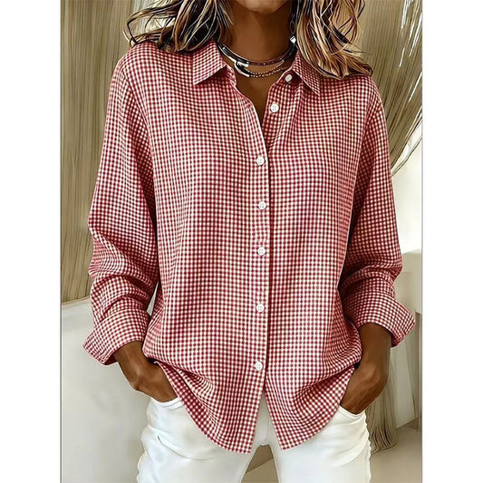Naiste retrostiilis ruuduline pluus pikkade varrukatega